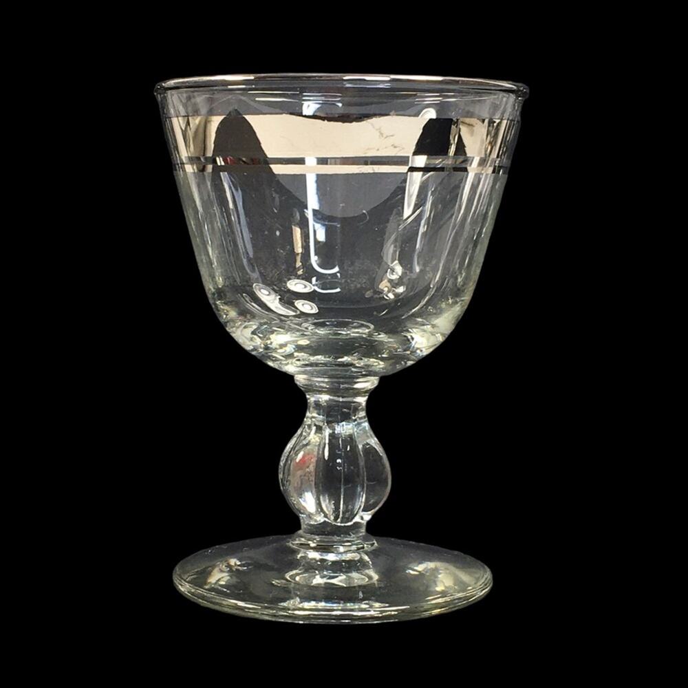 Libbey Moonmist #3003 Platinum Stripe 6 Vintage Liquor Cocktail Cordial Glasses